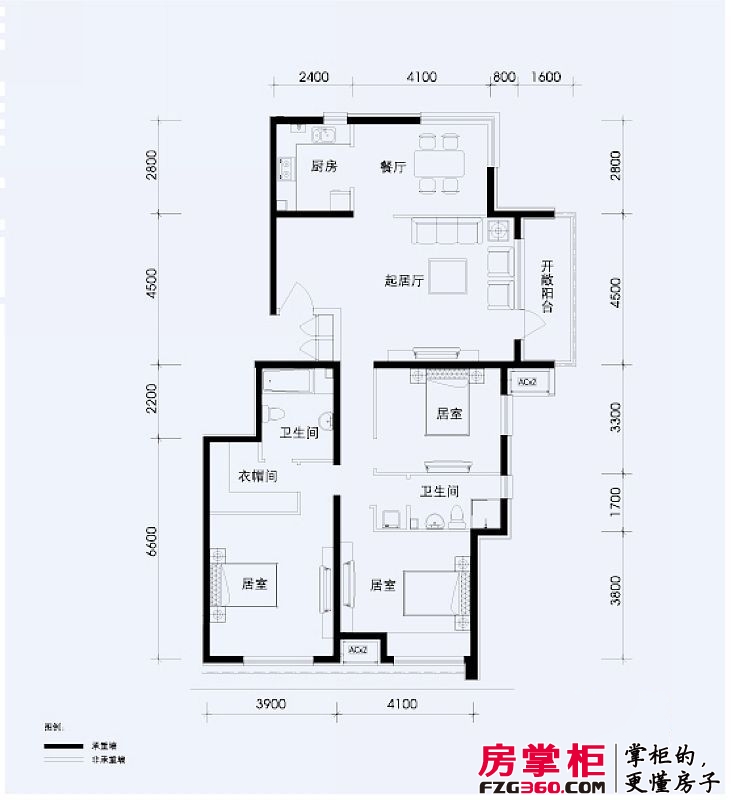 北京苏活户型图j户型 3室2厅2卫1厨
