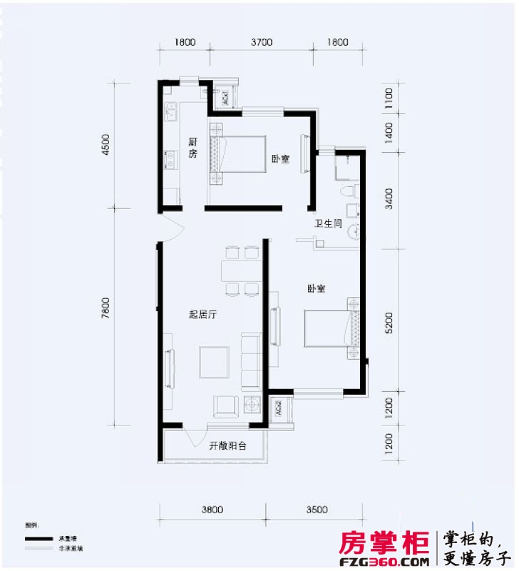 北京苏活户型图c户型 2室2厅1卫1厨