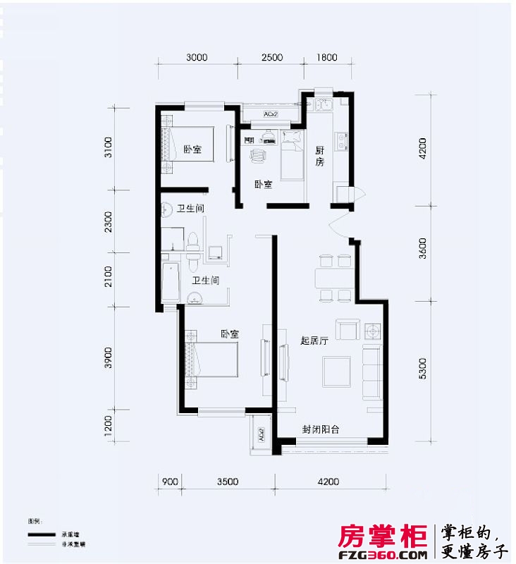 北京苏活户型图d户型 3室2厅2卫1厨