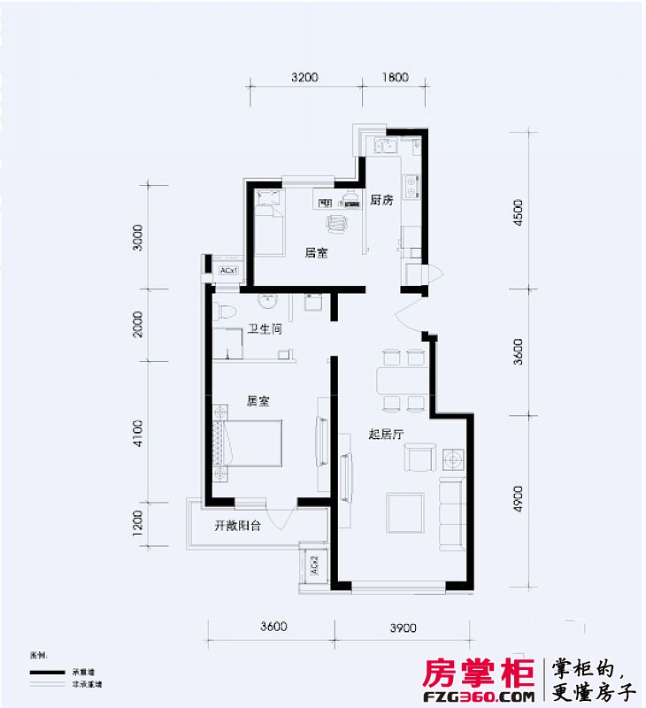 北京苏活户型图f户型 2室2厅1卫1厨