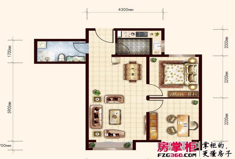 汇福悦榕湾2-d户型2室2厅1卫1厨 77.61㎡