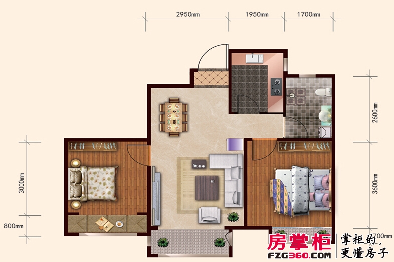 汇福悦榕湾3-c户型2室2厅1卫1厨 73.00㎡