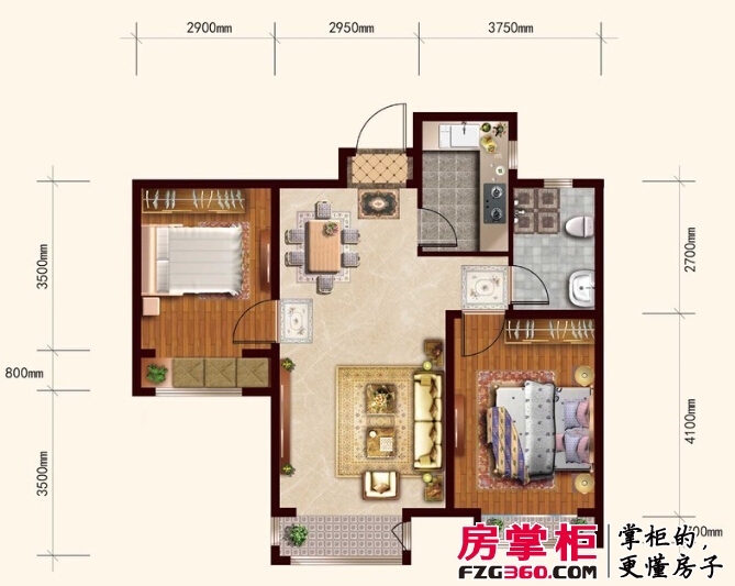 汇福悦榕湾1-b户型2室2厅1卫1厨 82.00㎡
