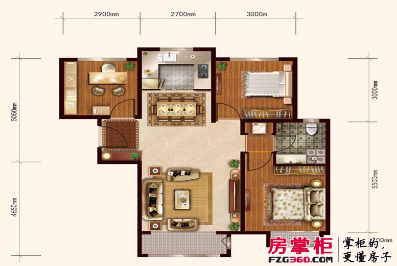 汇福悦榕湾2-a户型3室2厅1卫1厨 96.00㎡